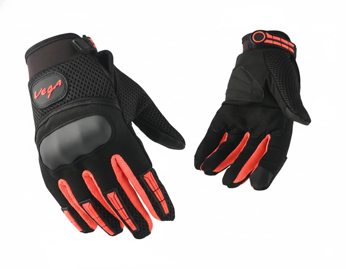 Vgl22 Full Finger Motorcycle Riding Gloves With Touchscreen Fingertips And Knuckle Protection  AntiSlip Grip Black RedXl