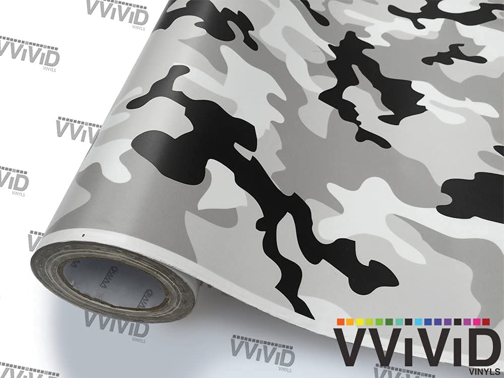 Vvivid Vinyl Camouflage Pattern Wrap Air-Release Adhesive Film Sheets (100Ft X 5Ft, Snow Camouflage)