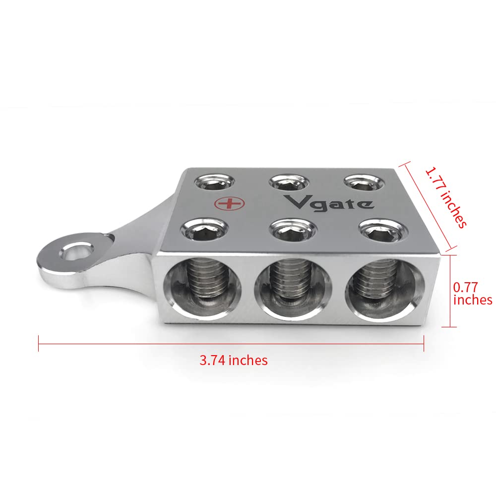 Vgate 6x2/0 AWG Battery Terminal Connectors, Aluminum, Silver, M8/5/16”-18, for Lithium & AGM Lead Acid Batteries