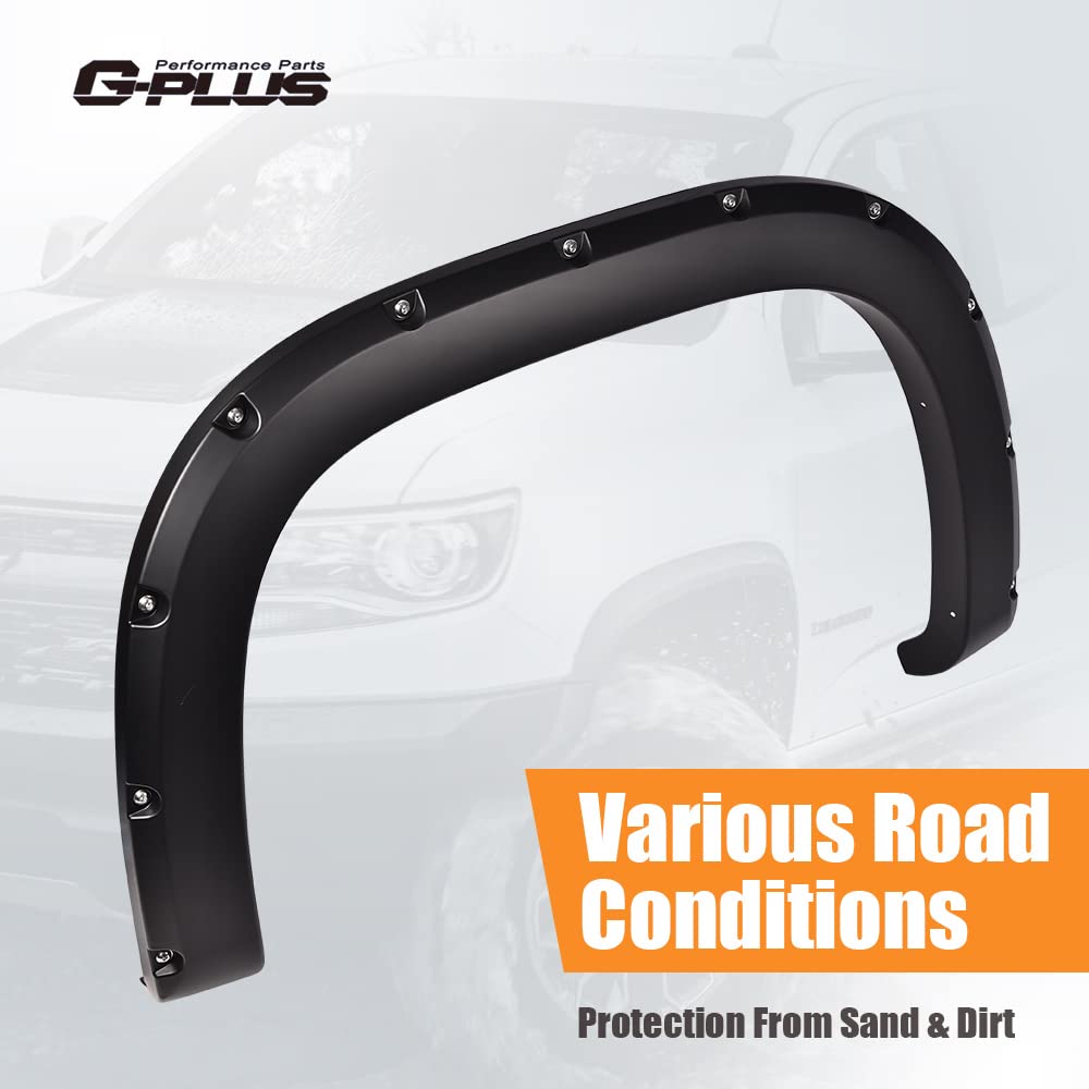 G-PLUS Pocket Riveted Fender Flares for 2007-2013 GMC Sierra 1500, Smooth Black, Polypropylene, 4pcs