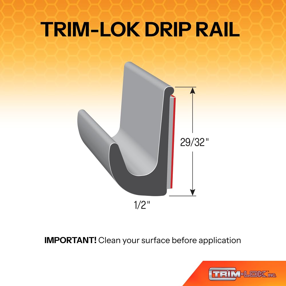 Trim-Lok Drip Rail, White - 1/2    Height, 125 Length - Pvc Plastic Rain Gutter For Cars, Vans, And Rvs, Easy To Install Flexibl