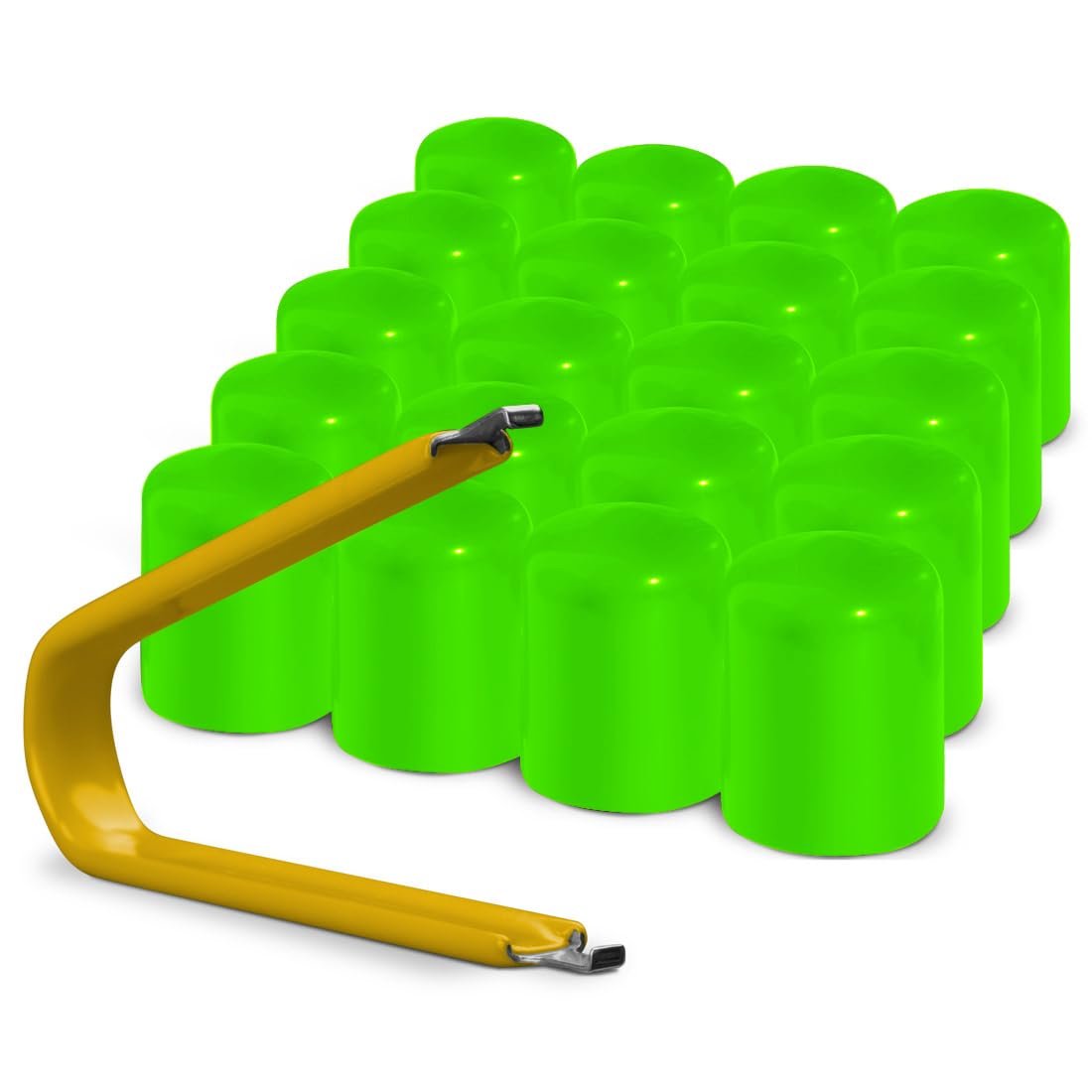 Colorlugs Vinyl Lug Nut Cover | Neon Green | Flexible Fit Wheel Lug Nut Cap | Fits 17 Mm | Pack Of 20 | Includes Deluxe Extracto