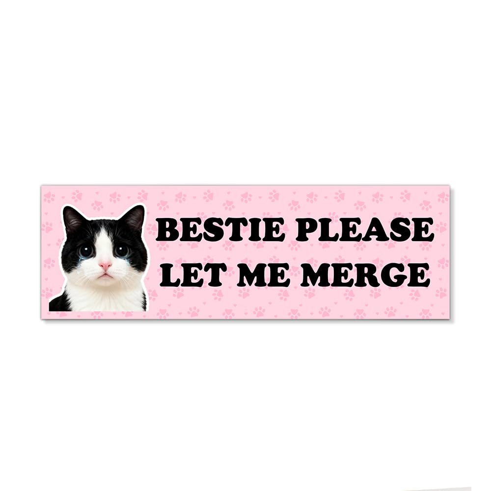JMYROG Bestie Please Let Me Merge Car Bumper Magnet, Pink Cat Car Magnets for Bumper, Waterproof New Driver Sticker or Magnet fo