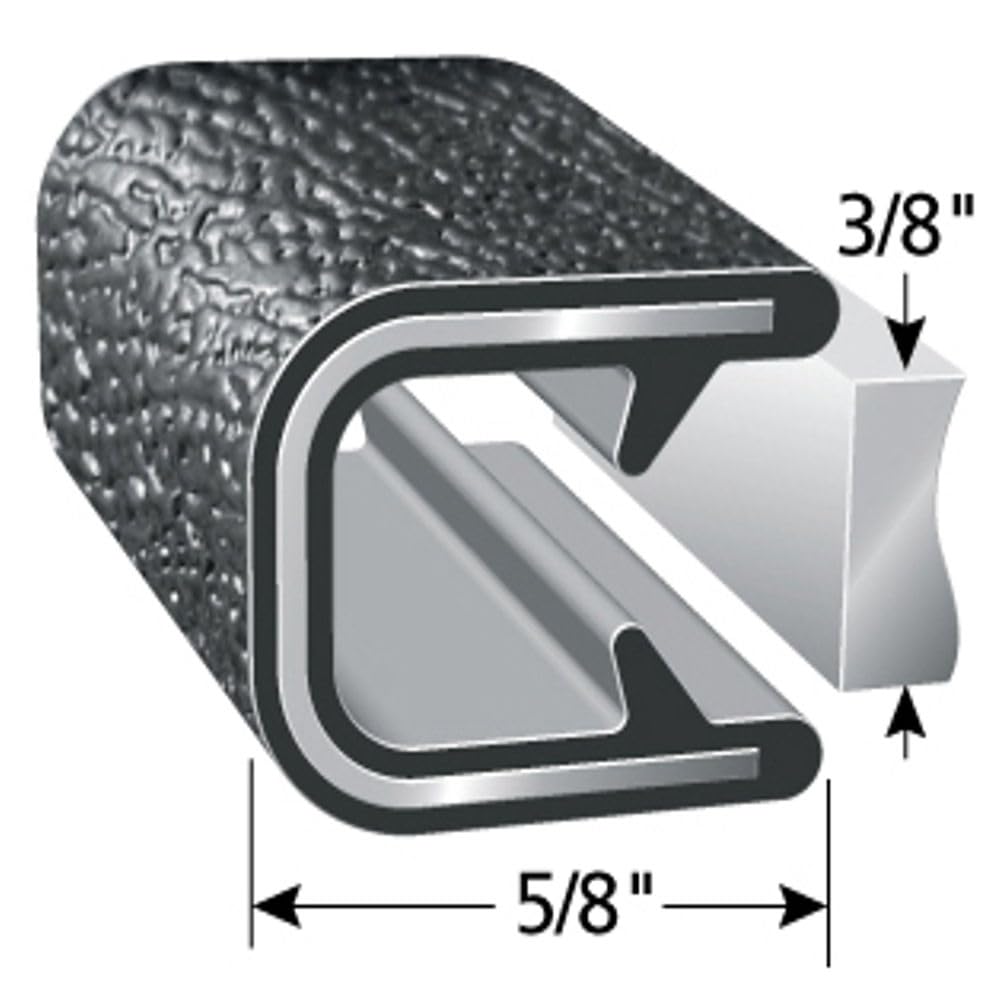Trim-Lok 1350B2X3/8-25 Edge Trim - Fits 3/8Inch Edge, 5/8Inch Leg Length, 25' Length, Black, Pebble Texture - Flexible Pvc Edge