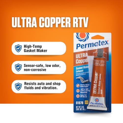 Permatex Ultra Copper RTV Silicone Gasket Maker, 3 oz. (Pack of 12), High Temp, Model 81878-12PK