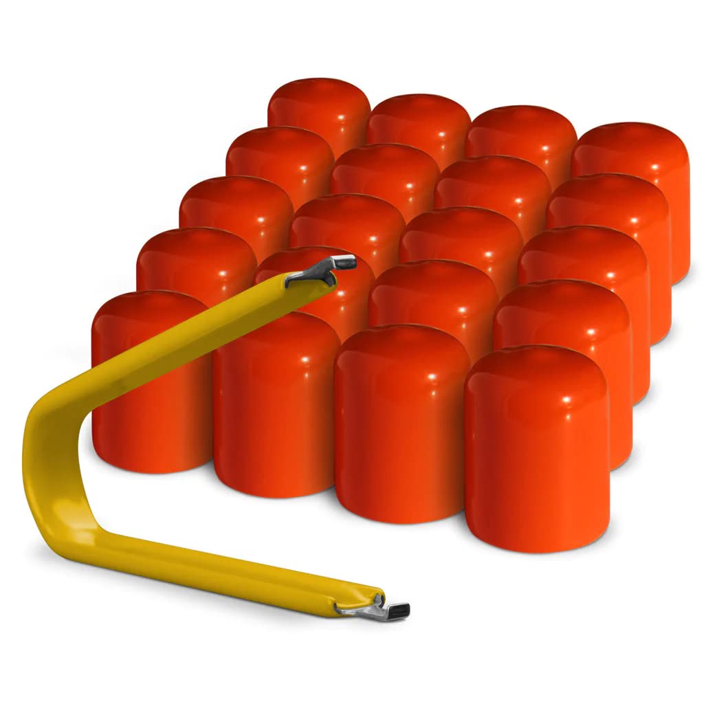 Colorlugs Vinyl Lug Nut Cover | Orange | Flexible Fit Wheel Lug Nut Cap | Fits 19 Mm | Pack Of 25 | Includes Deluxe Extractor | Made In The Usa