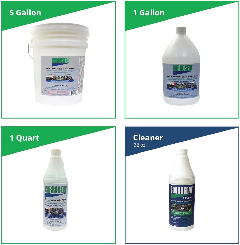 Corroseal Water-Based Rust Converter & Metal Primer Kit, Includes (1) Quart Cleaner & (1) Quart Rust Converter