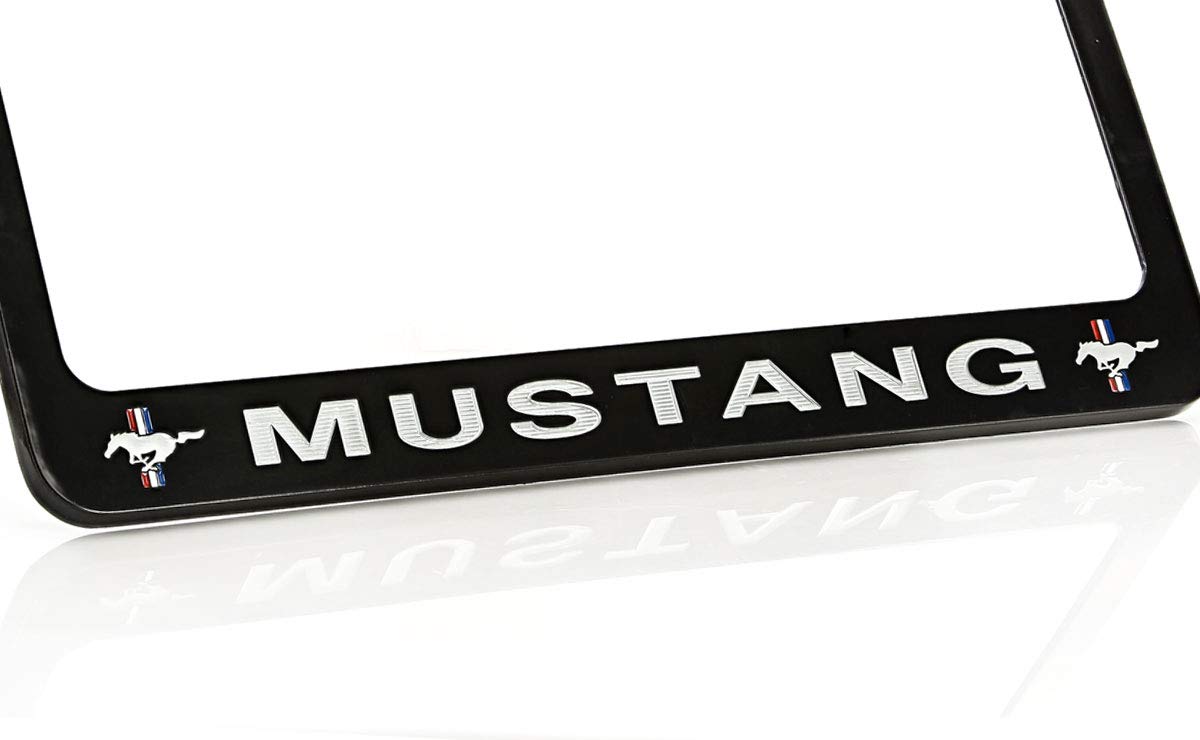 Ford Mustang Pony Black Coated Metal License Plate Frame Holder