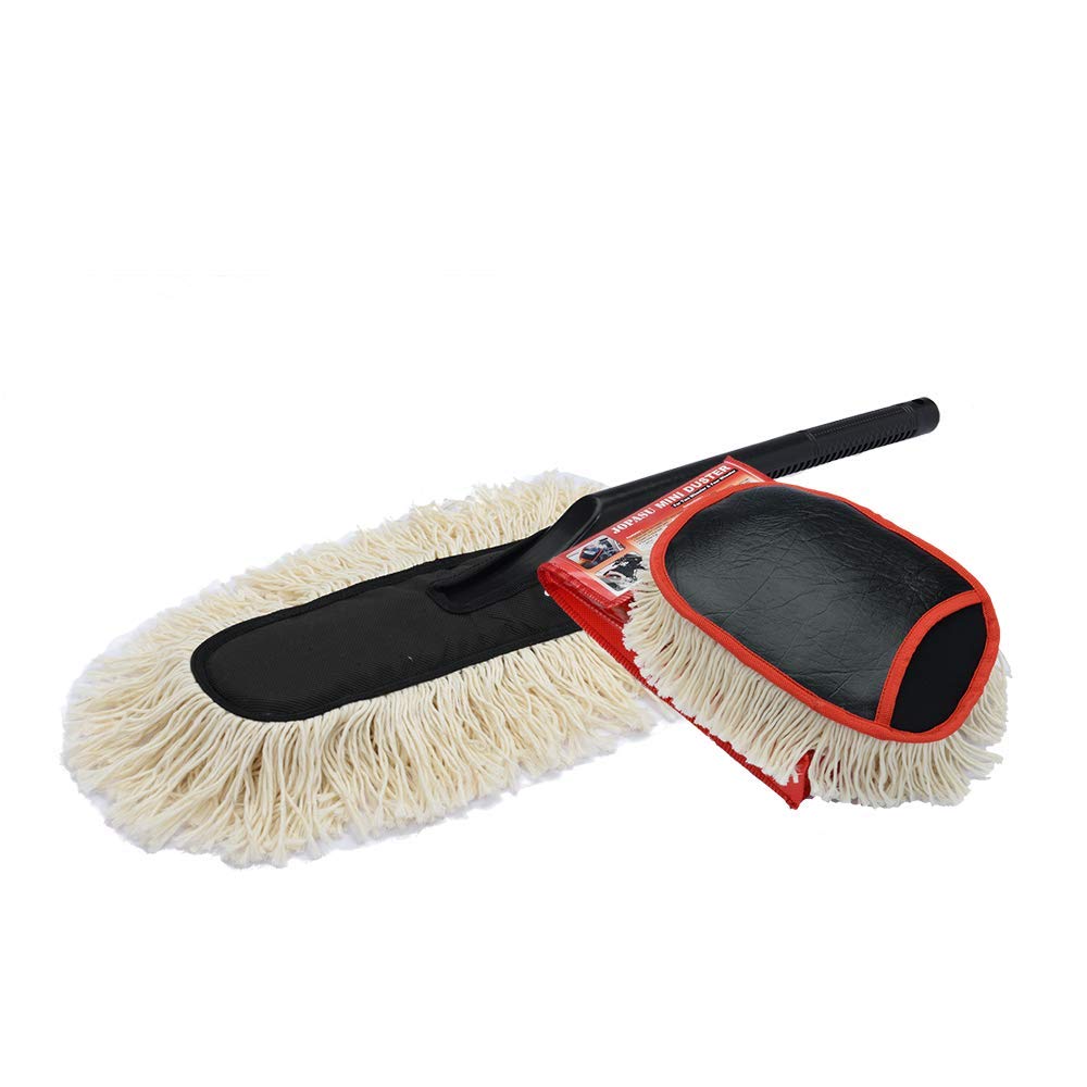 Jopasu Car Duster Brush & Mini Duster Brush Combo Pack With 100% Wax Treated Cotton Strands For Cleaning Dry Dust Om Cars & Bike