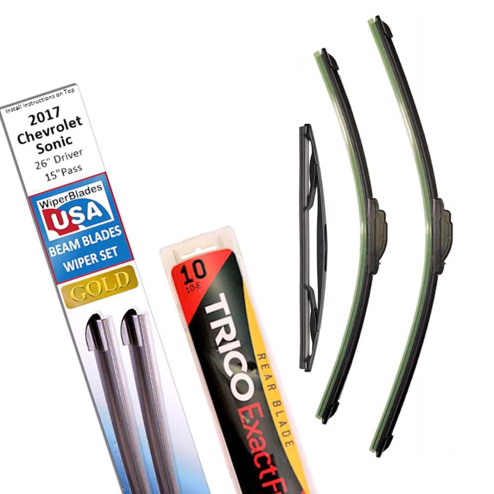 Beam Blade Wipers Replacement Set For 2017 Chevrolet Sonic W/Rear - Wiperbladesusa Gold Beam Wiper Blades Wipers Set