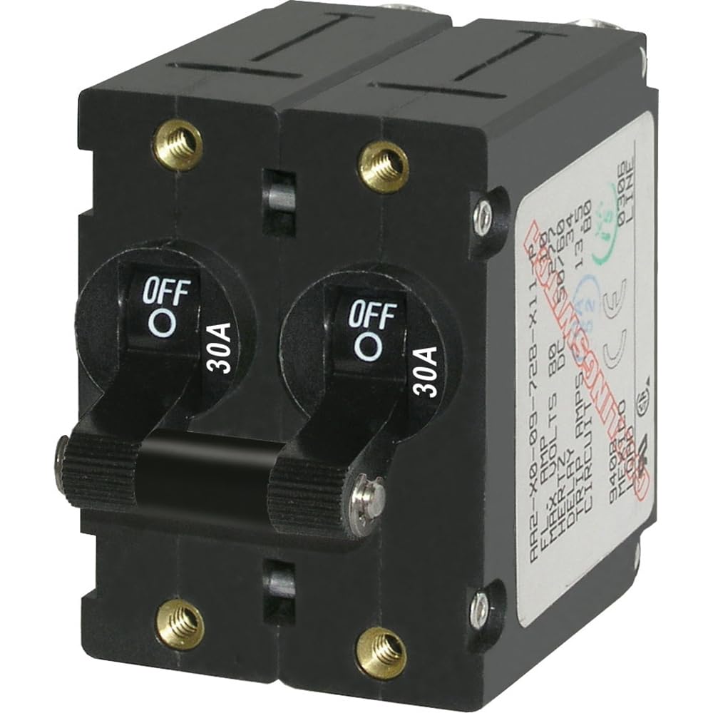 Blue Sea Systems 7237 A-Series Black Toggle Circuit Breaker, Double Pole, 30A