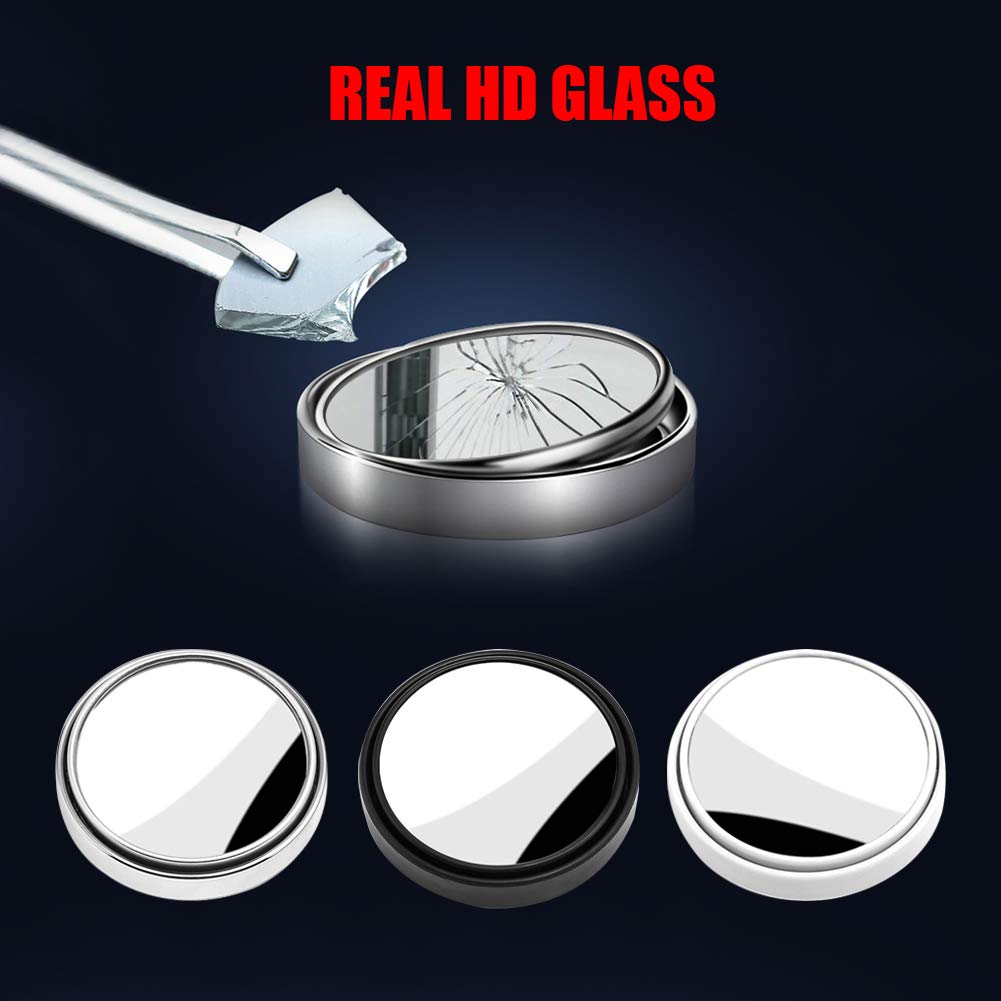 Ampper 2'' Round Blind Spot Mirror, 360 Degree Adjustabe Hd Glass And Abs Housing Convex Round Stick-On Mirror For Car (Black, P