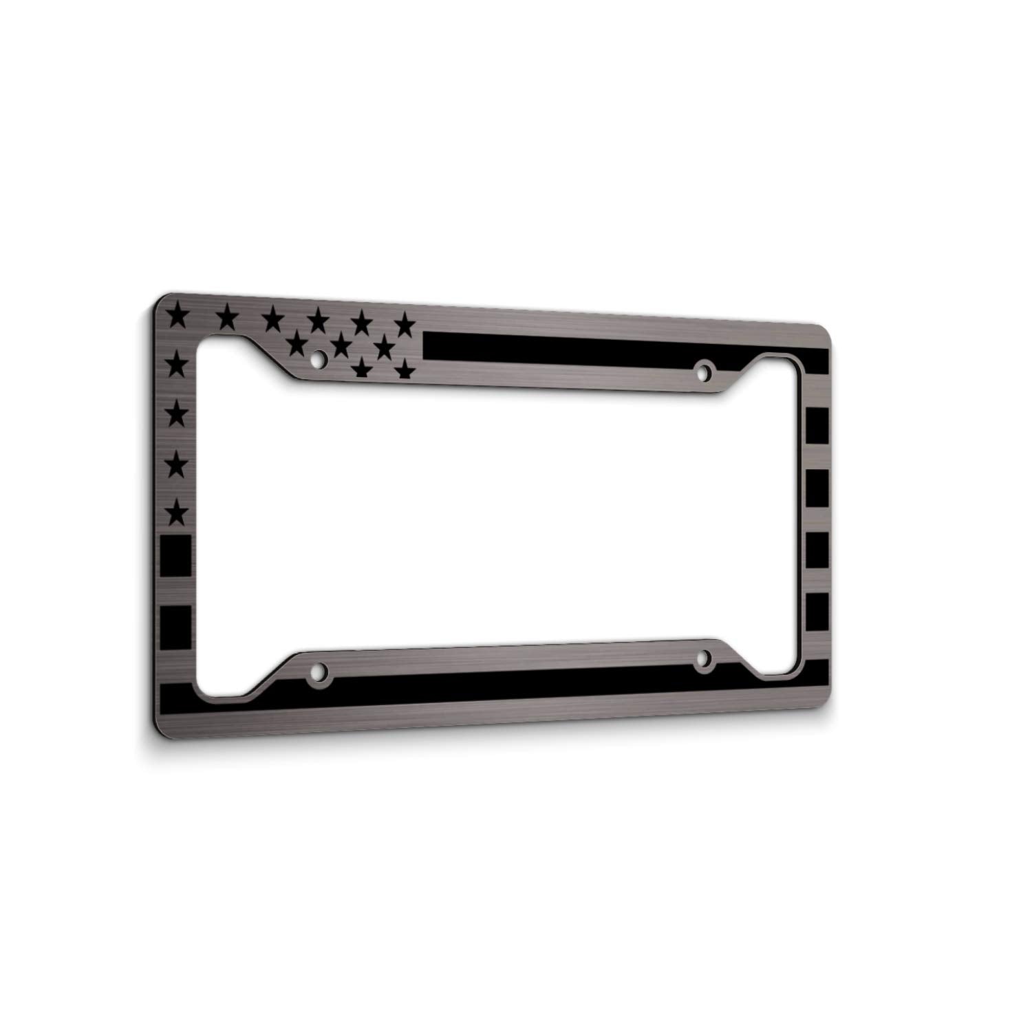 American Flag License Plate Frame Matte Black On Brushed Aluminum Composite