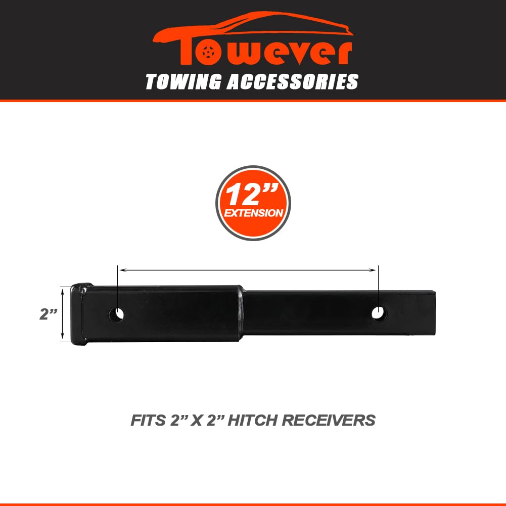 Towever 84433 Towever Trailer Hitch Extension, Hitch Extender For 2 Hitch Receivers, 12 Inches Length, 3,500 Lbs. Gtw