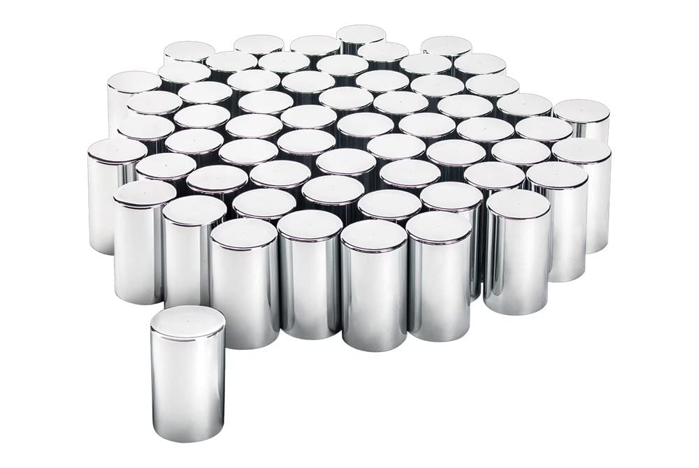 United Pacific 10013Cb - Wheel Lug Nut Cover Set - 33Mm X 3-1/2'' Chrome Plastic Cylinder Nut Cover - Thread-On (60 Pack