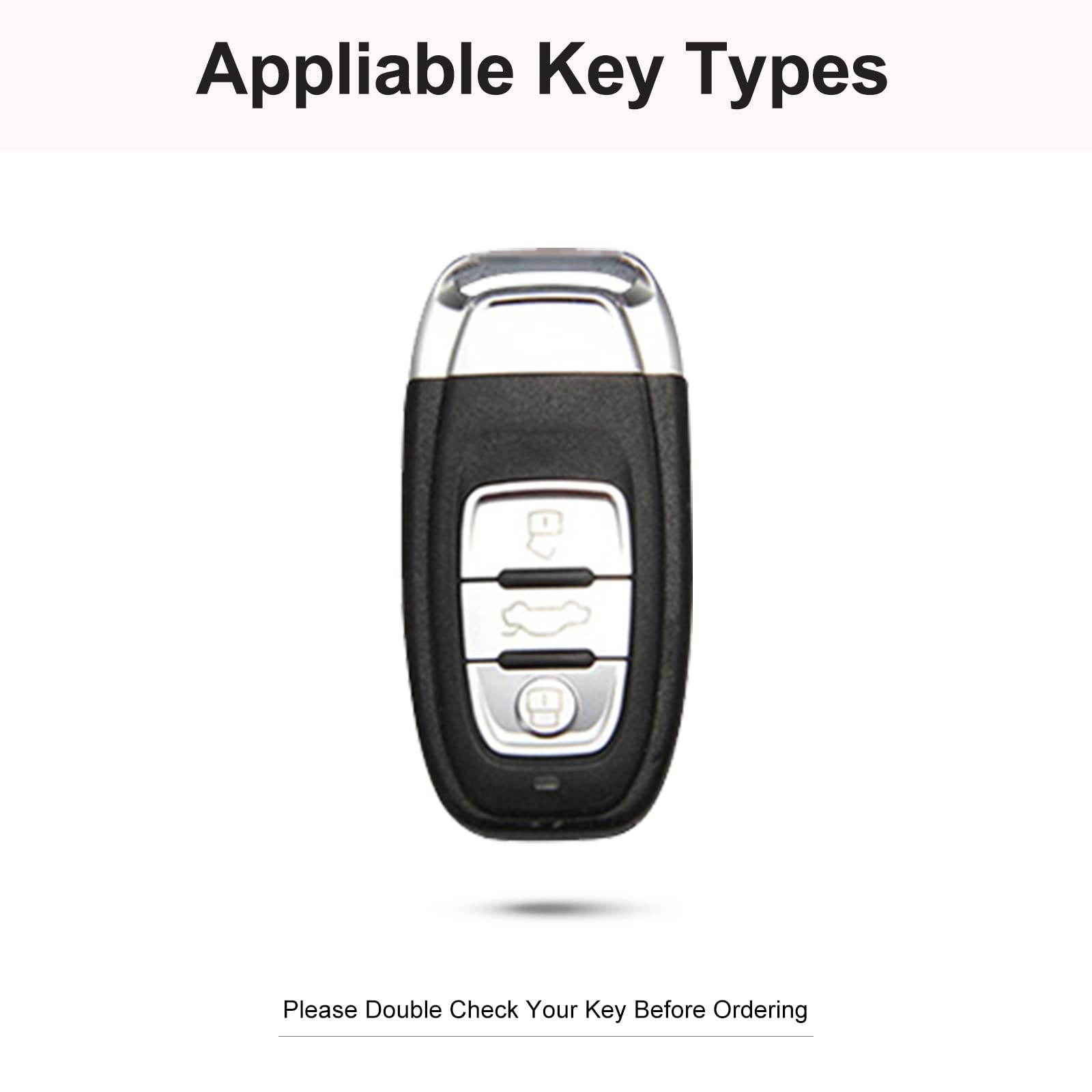 RUABIBAN Audi Key Fob Cover, Pink Genuine Leather with Crystals, Fits A4 A5 A6 A7 A8 Q5 Q7 S3 S4 S5 S6 S