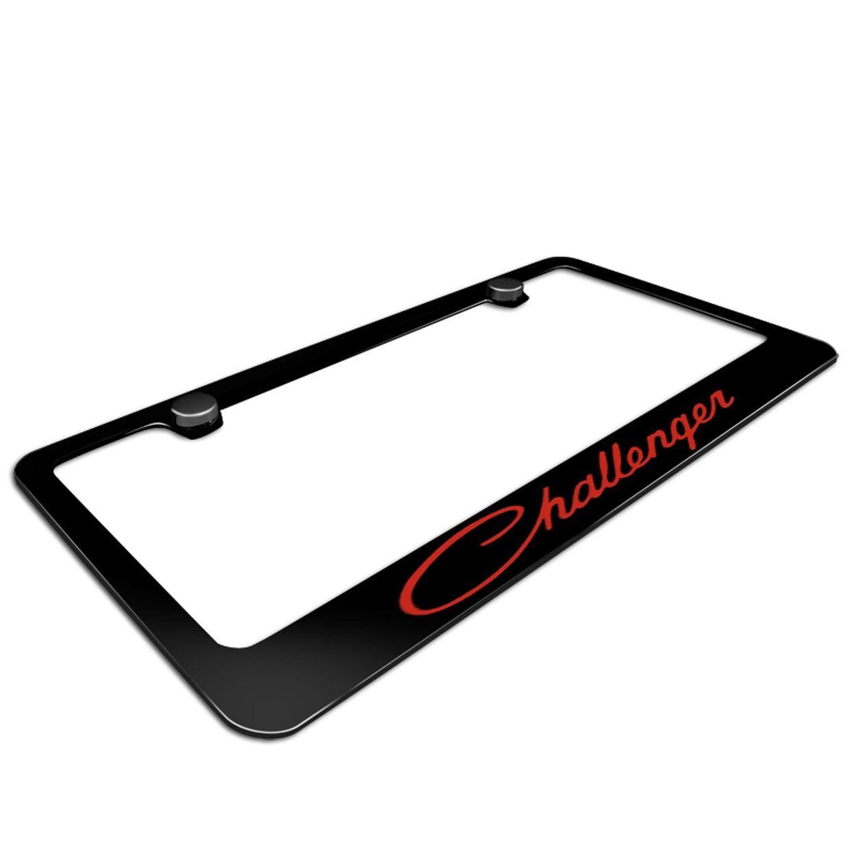 Dodge Challenger In Red Black Metal License Plate Frame