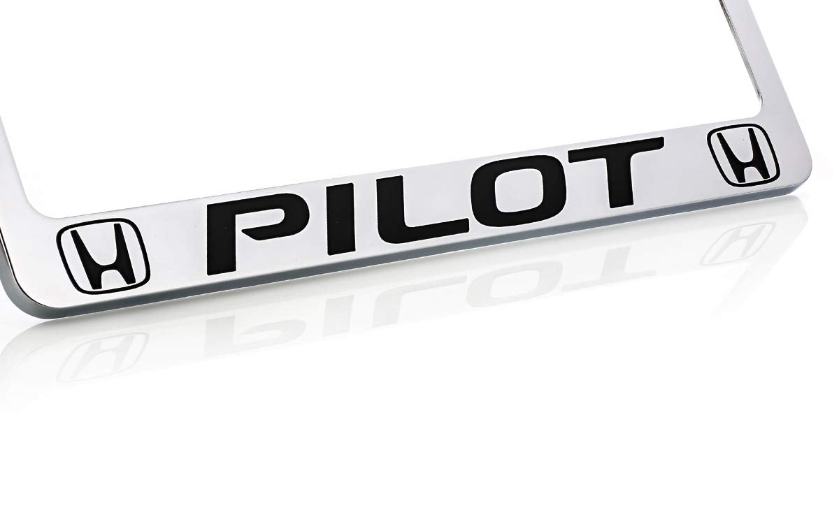Honda Pilot Wordmark Chrome Plated Zinc Metal License Plate Frame Holder Wide Bottom Engraved 2 Hole