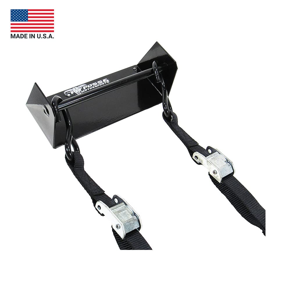Pit Posse 442Bk Ratchet Strap Tie Down Hangers Garage Trailer Storage Organizers -Set Of 2 -Made In Usa- Powder Coated Black Alu