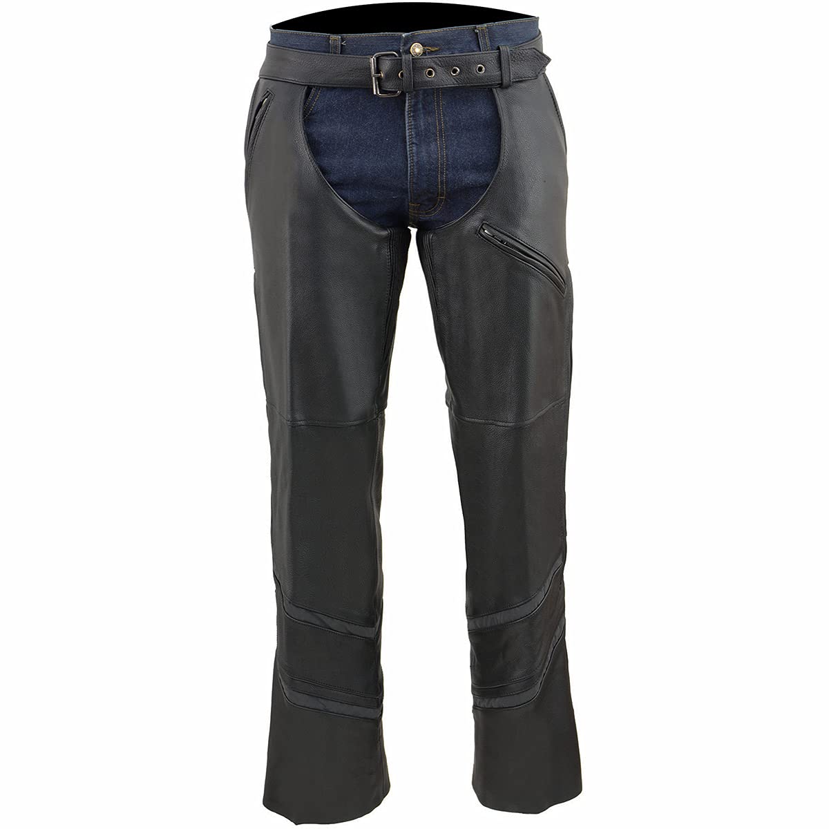 Milwaukee Leather ML1144 Men's Black Premium Leather Vented Motorcycle Rider Chaps w/Reflective Piping - X-Small