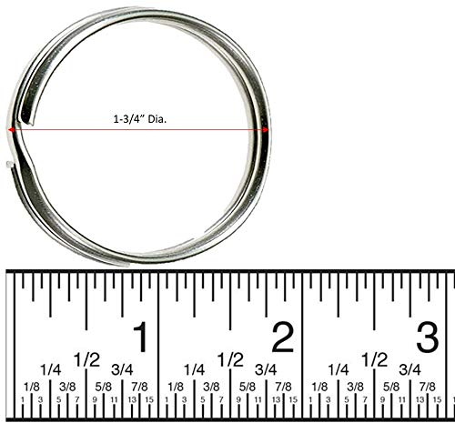 Lucky Line 1-3/4'' Split Key Ring, Nickel-Plated Tempered Steel, Heavy Duty Metal Key Chain Ring For Cars, Crafts, Lanyards, 50