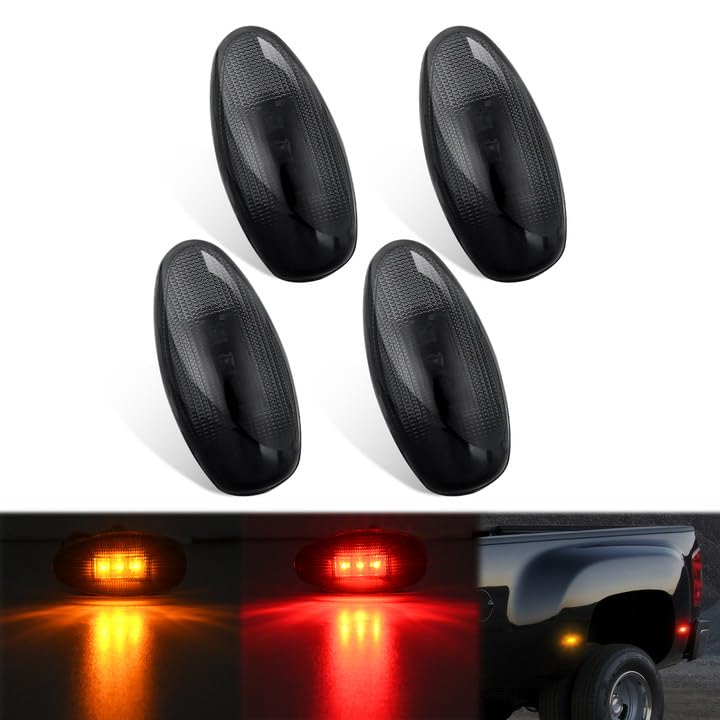 Nilight Fender Side Marker Lights 4 Pcs 3 Led Smoke Lens Red Amber Front Rear Clearance Light Compatible With 2001-2014 Chevy Si