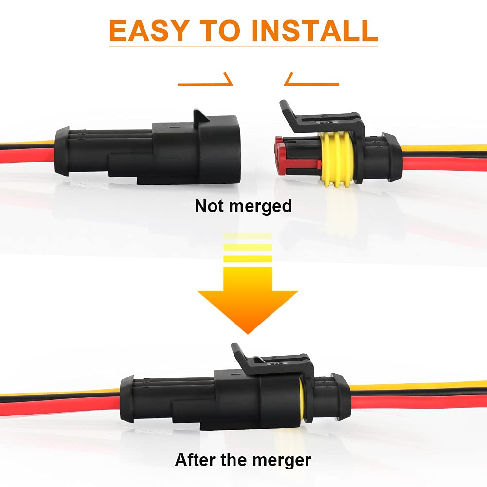 NAOEVO 3 Pin Connector Waterproof, 16 AWG 3 Wire Connectors, Automotive Electrical Connectors Male and Female Way With Heat Shri