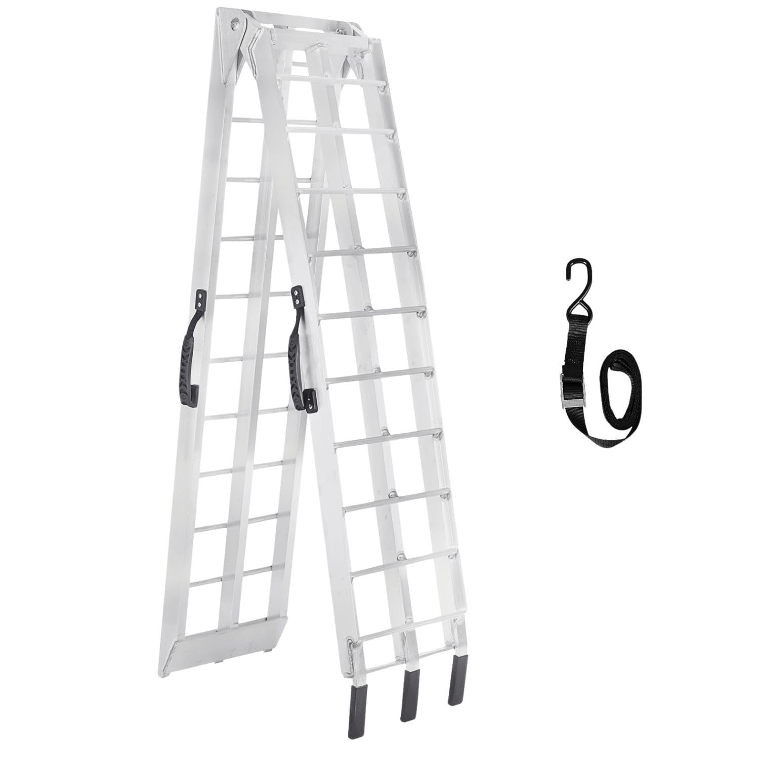 Motorcycle Ramp for Pickup Trucks, Folding Aluminum Loading Ramp with Handle and Strap, 750 lbs Capacity, 89 L x 12 W Single Ram