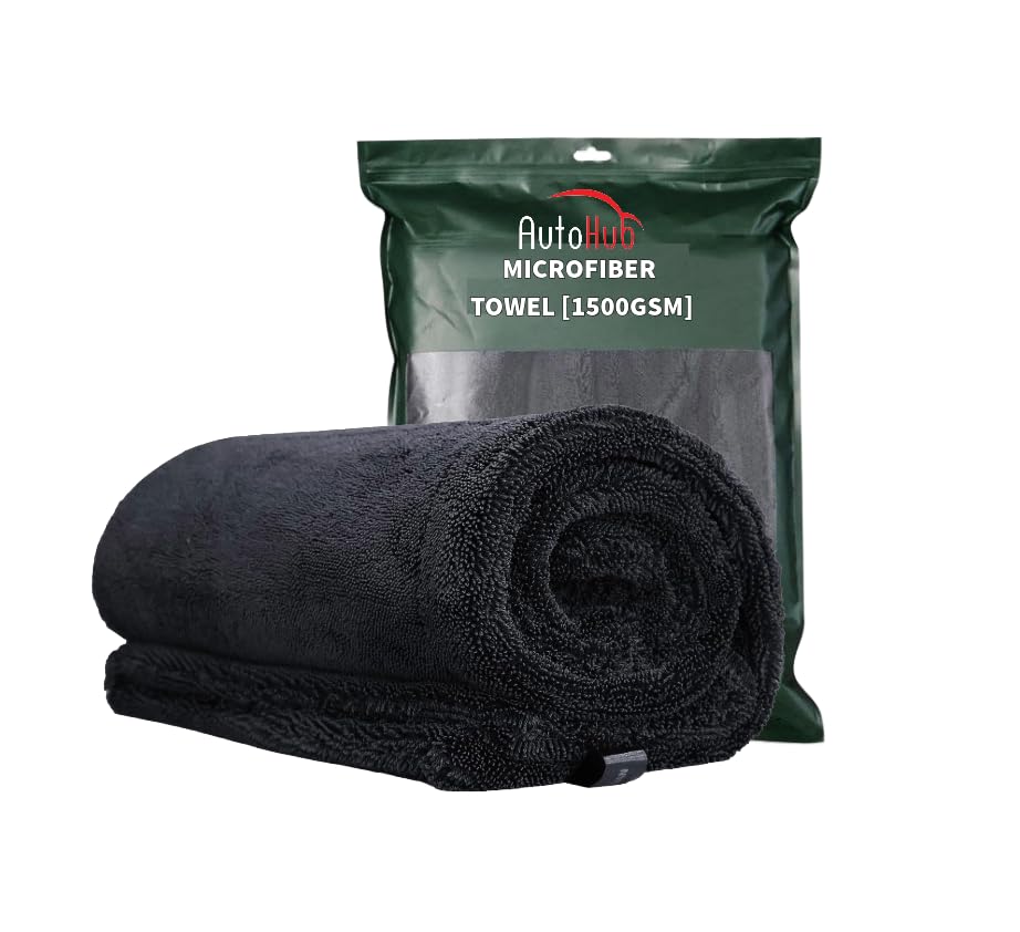Auto Hub Microfiber Cloth for Car Cleaning, 1500 GSM Twisted Loop, Double Sided, Edgeless Design, Thick & Lint Free, (60CMx40CM,