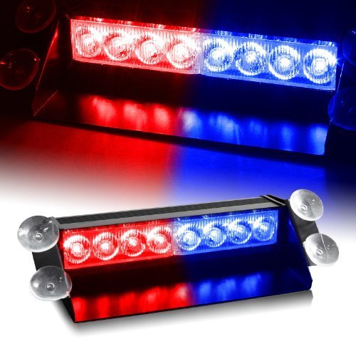 Auto Hub Waterproof 8 Led Red Blue Police Flashing Light For All Cars Material: Metal & Plastic, 1 Unit