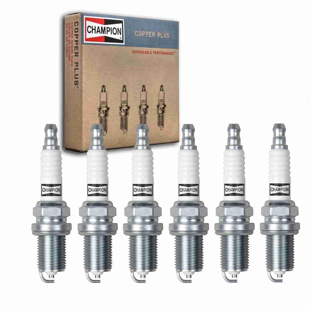 6 pc Champion Copper Plus Spark Plugs compatible with Jeep Cherokee 4.0L L6 1987-1990