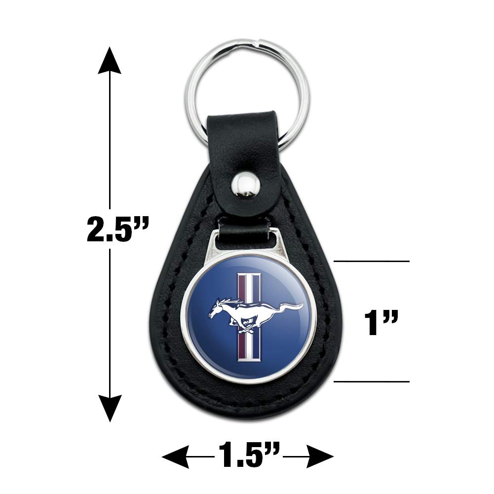 GRAPHICS & MORE Black Leather Ford Mustang Logo Keychain - One Size, Durable Leather/Metal Material
