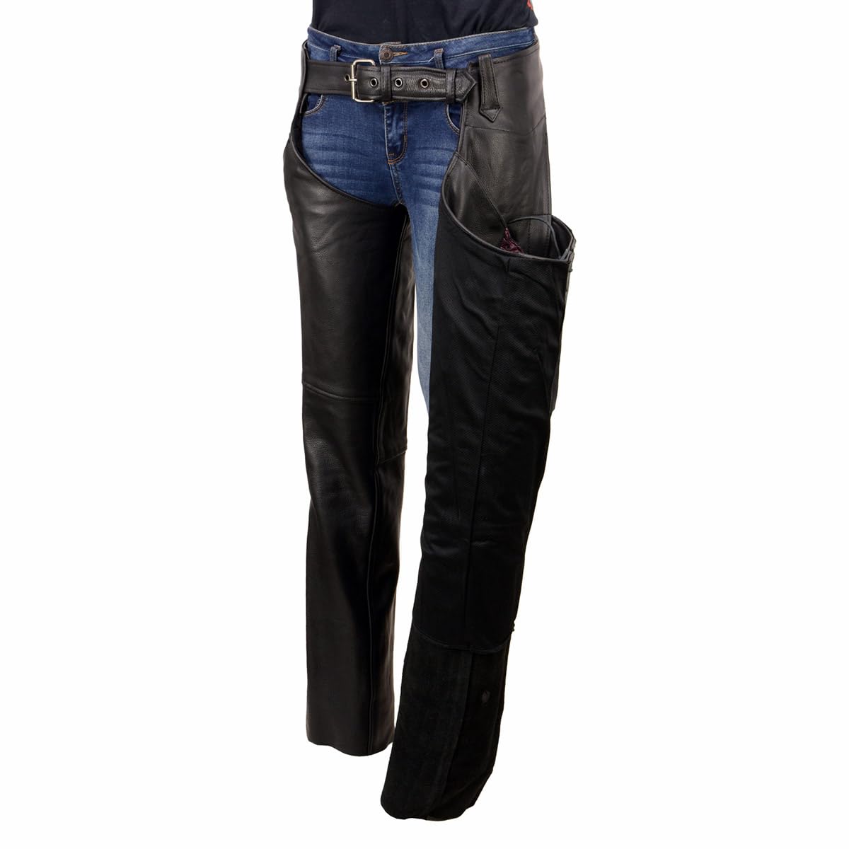 Milwaukee Leather Chaps For Women Black Naked Skin Purple Crinkled Stripes- Reflective Trim Motorcycle Chap Mll6500 - Small