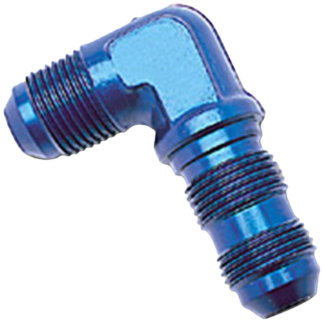 Edelbrock/Russell 661250 Blue Anodized Aluminum -6An 90-Degree Flare Bulkhead Adapter Fitting