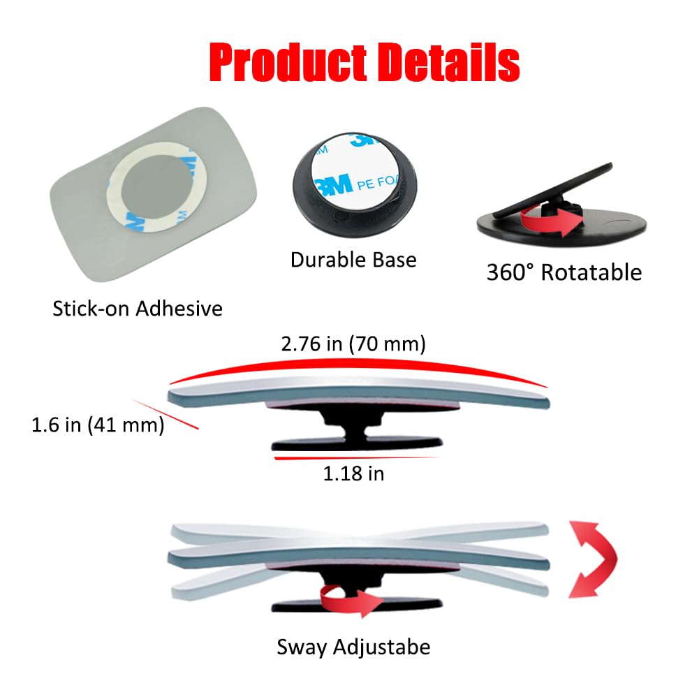 Ampper Blind Spot Mirror Rectangular, Hd Glass Frameless Stick On Adjustabe Convex Wide Angle Rear View Blind Spot Car Mirror Fo