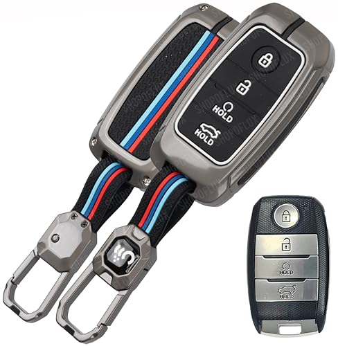 Shopoflux Metal Key Cover Compatible With Kia Seltos | Sonet | Carens 4 Button Smart Key (Black) (Pack 1)