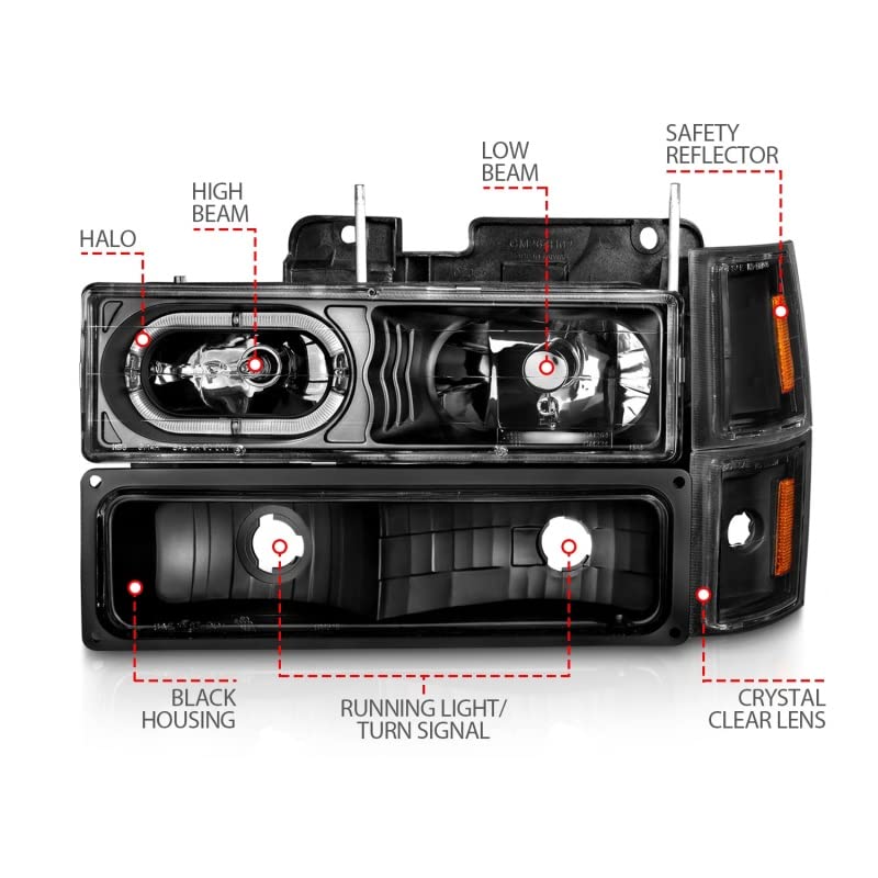 Anzo ( 111507 88-98 Chevrolet C1500 Crystal Headlights Black Housing W/Signal And Side Marker Lights