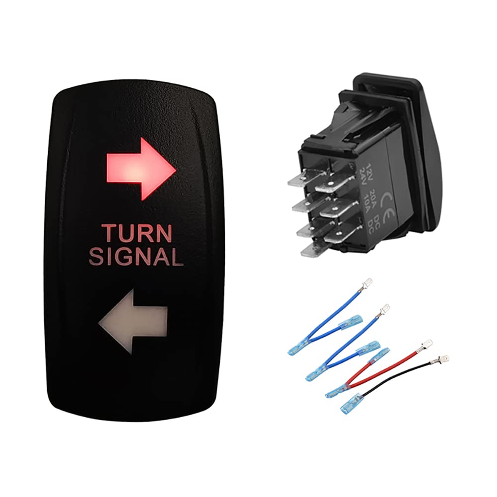 Bacautoparts 12V 24V Red Turn Signal Rocker Switch With Wires 7 Pin On-Off-On Dpdt Switches For Car Utv Atv Motorcycle Truck Trailer Caravan Suv