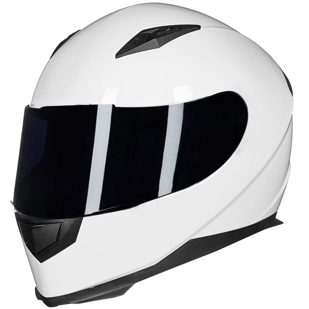 Ilm Full Face Motorcycle Street Bike Helmet With Removable Winter Neck Scarf + 2 Visors Dot Model-Jk313 (L, White)
