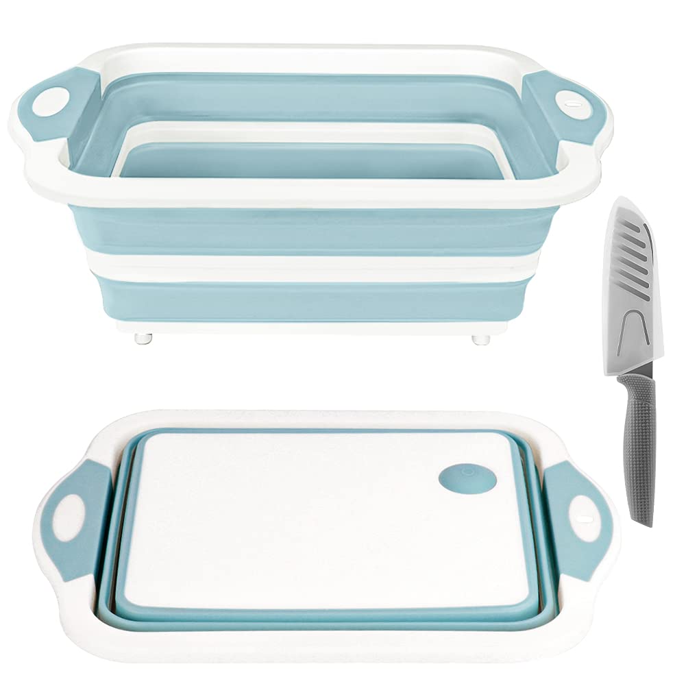 Rottogoon Collapsible Cutting Board, Foldable Chopping Board With Colander, Multifunctional Kitchen Vegetable Washing Basket Sil