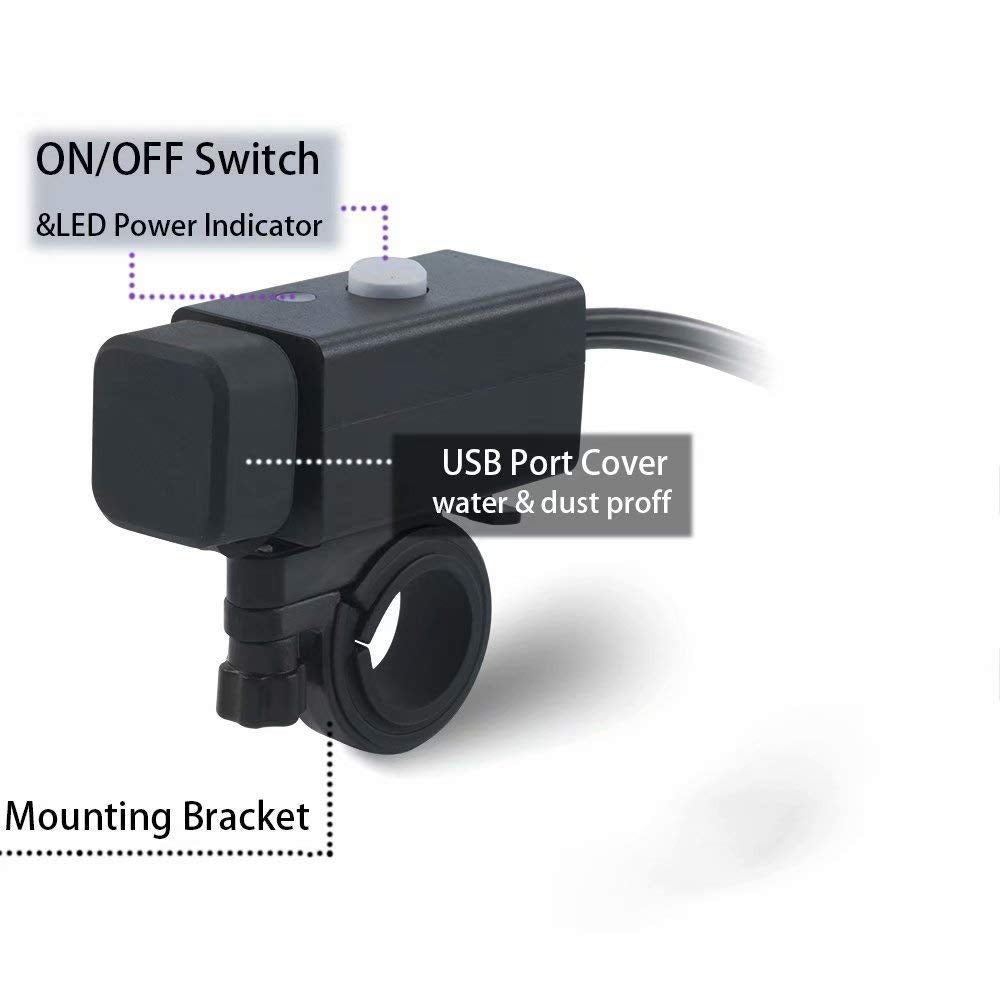 Imestou 5V 2.1A Motorcycle Dual Usb Phone Charger Adapter With On/Off Switch Waterproof Ports Smart Charging Socket Fused Work With 12V/24V Atv Utv Lawn Mower Etc.