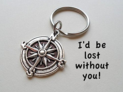 Compass Keychain, I'D Be Lost Without You Keychain, Couples Keychain, Best Friends Keychain