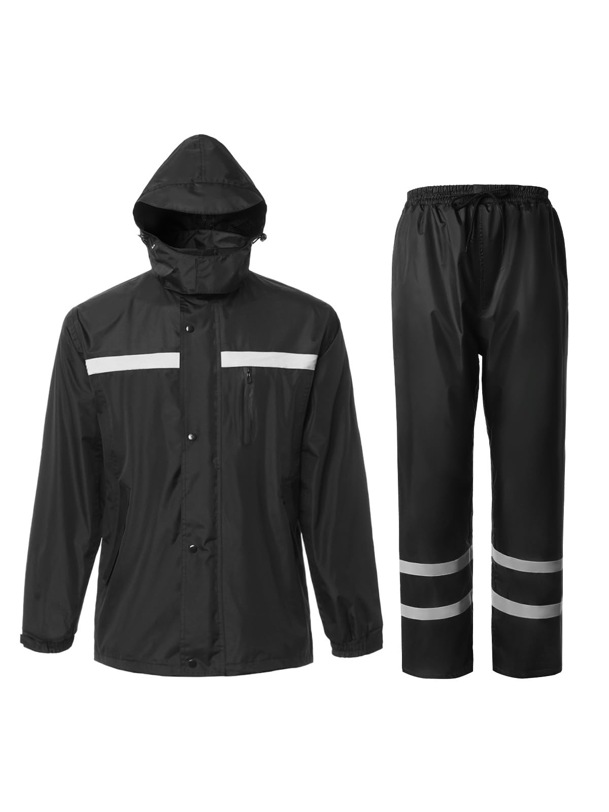 Saphirose Men'S Rain Suit High Visibility Reflective Work Rain Jacket Pants For All Sport Farm Fishing Motorcycle (Black,Medium)