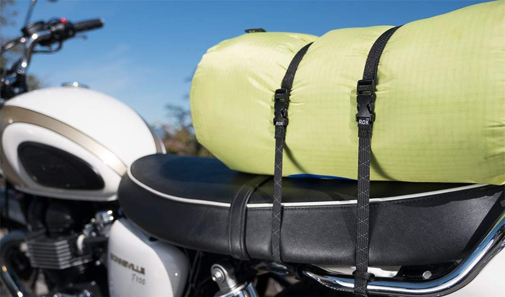 ROK Straps Adjustable 18"-60" Motorcycle/ATV Stretch Strap, Black/Reflective, Model ROK-10050, Durable Polyester, 1 Pair