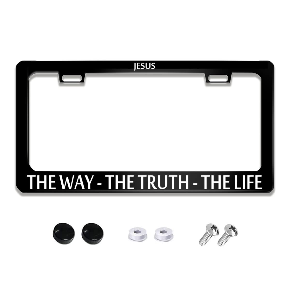 Jesus The Way The Truth The Life License Plate Frame Stainless Steels Funny Black Car Tag Holder Frames With 2 Holes And Screws