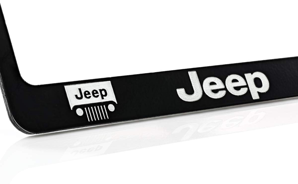 Jeep Logo License Plate Frame Holder (2 Hole/Zinc, Black/Wide)