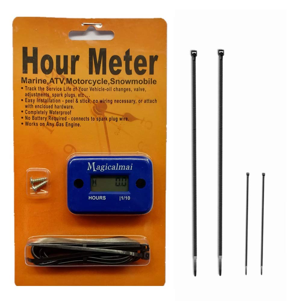 Magicalmai Inductive Hour Meter For Gas Engine Generator Lawn Mower Pressure Washer Marine Atv Boat Outboard Motor Dirt Bike Motorcycle Waterproof Hr Meters - Blue