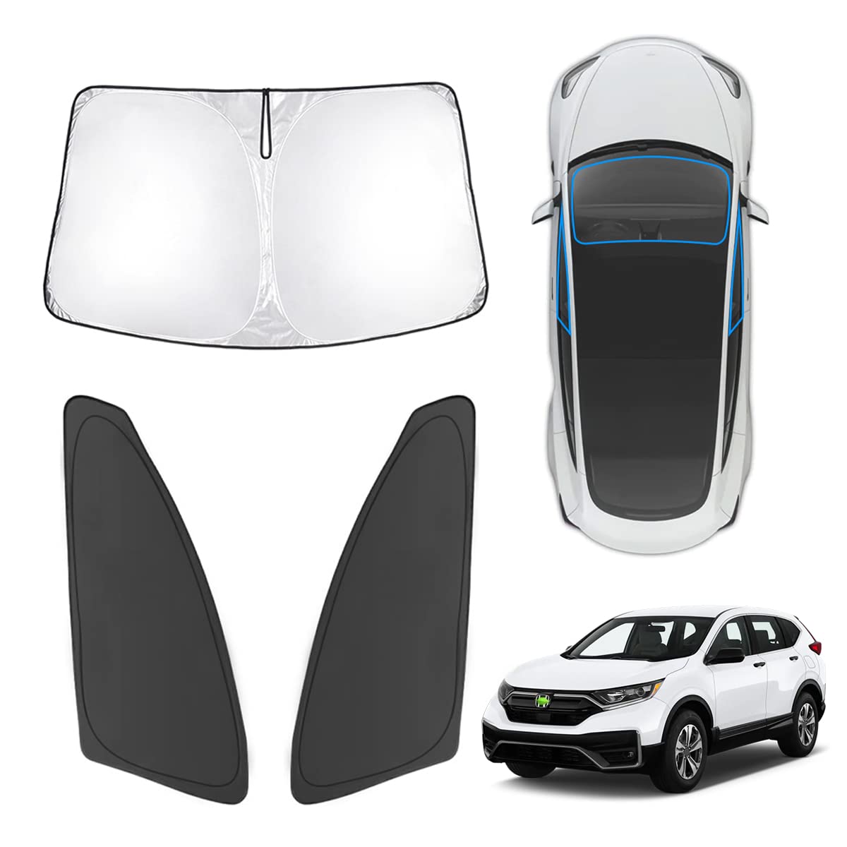Karltys 3Pcs Windshield Sun Shade For 2017-2022 Honda Crv, Thickened Front And Side Window Sunshade Custom Fit Cr-V, Foldable Su