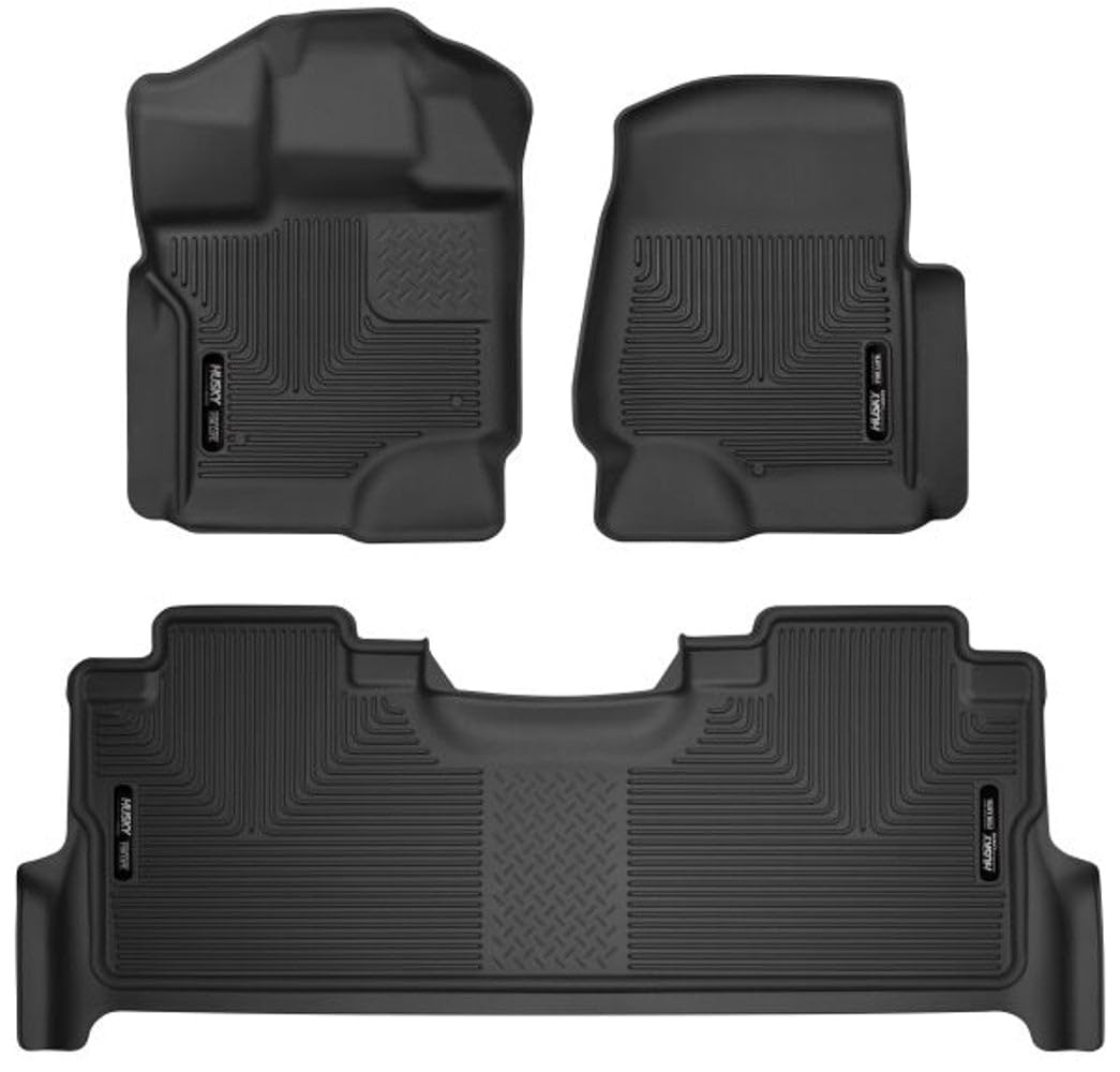 Husky Liners X-Act Contour Series | Front & 2Nd Seat Floor Mats, Black, 3 Pc. | 53468 | Fits 2021-2022 Ford F-150 Supercrew, (W/Fold Flat Under Seat Storage Box.)