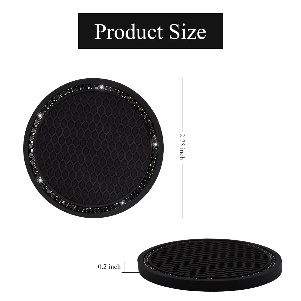 Suncaraccl Car Cup Holder Coaster, 2 Pack Universal Bling Vehicle Insert (2.75'' Diameter), Crystal Rhinestone Car Interior Acce